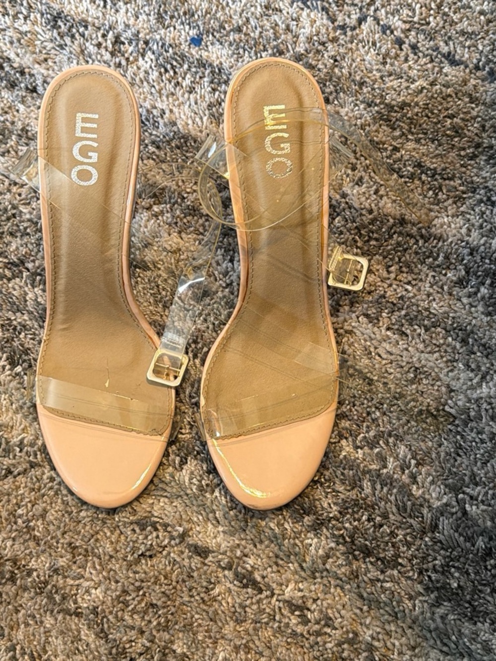 ELGO Clear-Strap Nude Patent Slide Heels